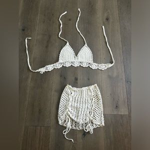 White Crochet 2 piece skirt set